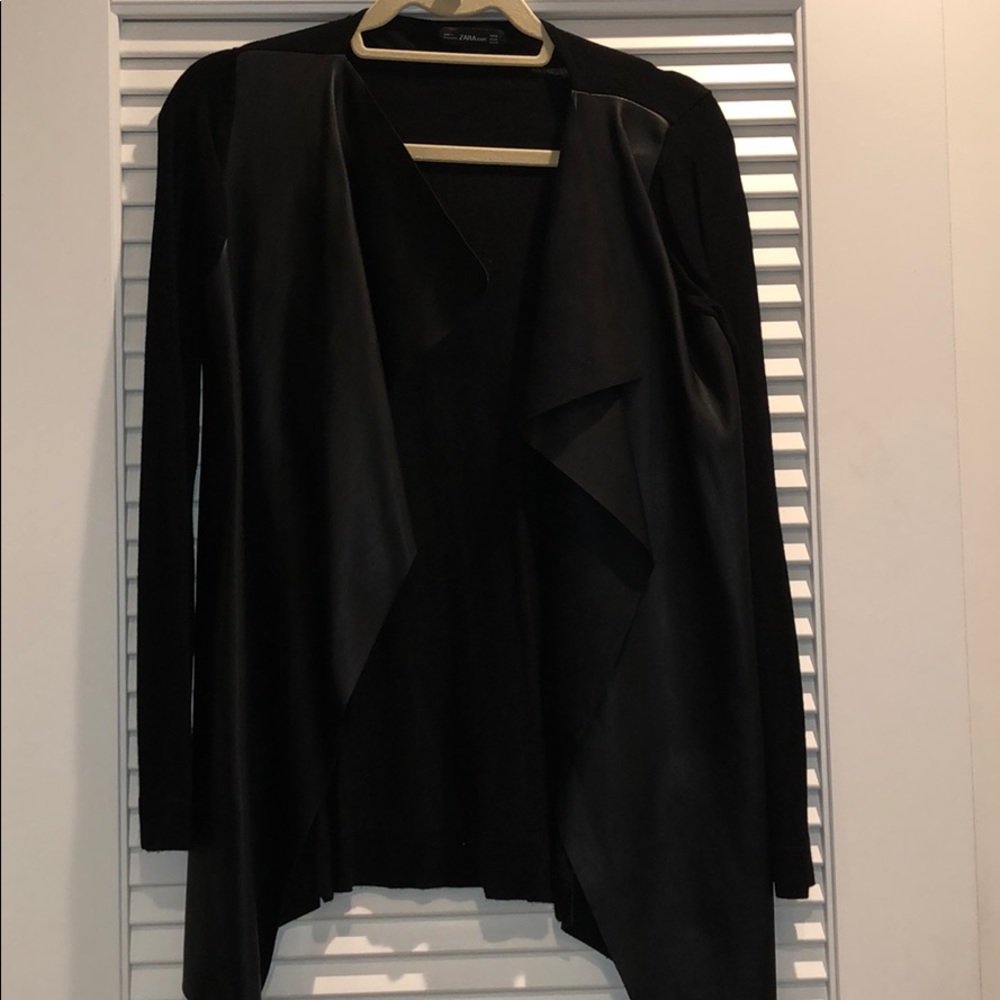 Faux leather/suede cardigan sweater